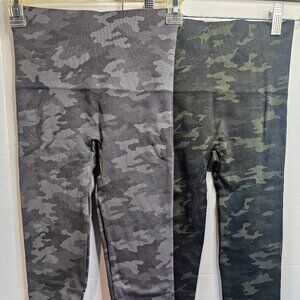 2 PAIR! SPANX CAMO "LOOK AT ME NOW" LEGGINGS SZ SM GREY-ANKLE GREEN-FULL